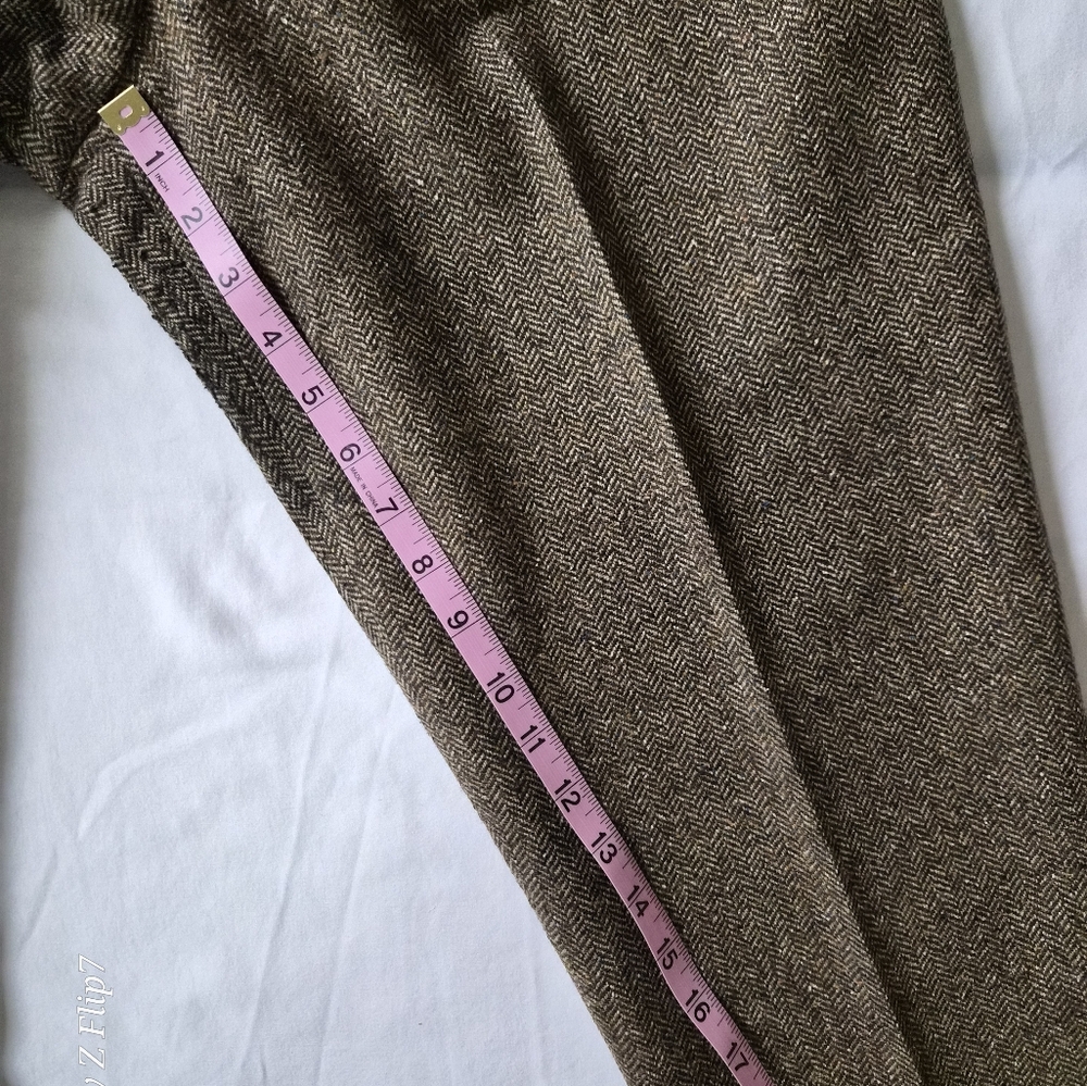 VTG Talbots Petite Italian Wool Silk Pantsuit | Brown Herringbone 2PC Set | 14P - Picture 6 of 16